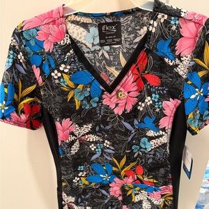 Cherokee Black Floral V-Neck Top